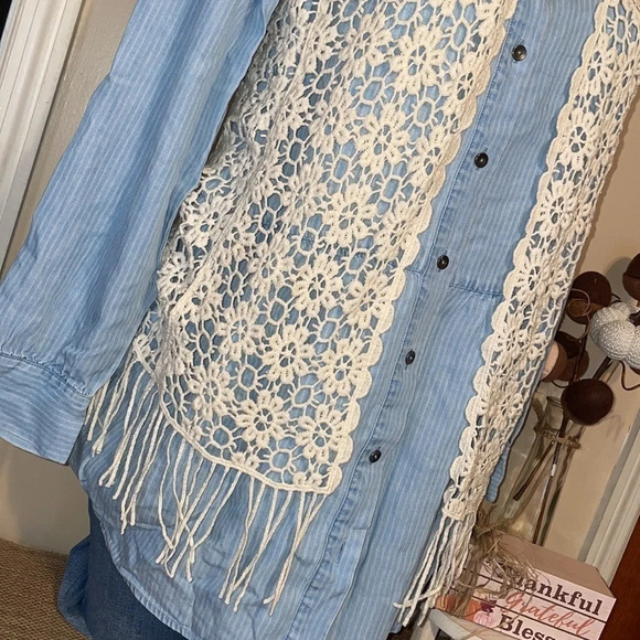 women’s Medium vest top cream beige knit flower tassel boho country western - Picture 2 of 4